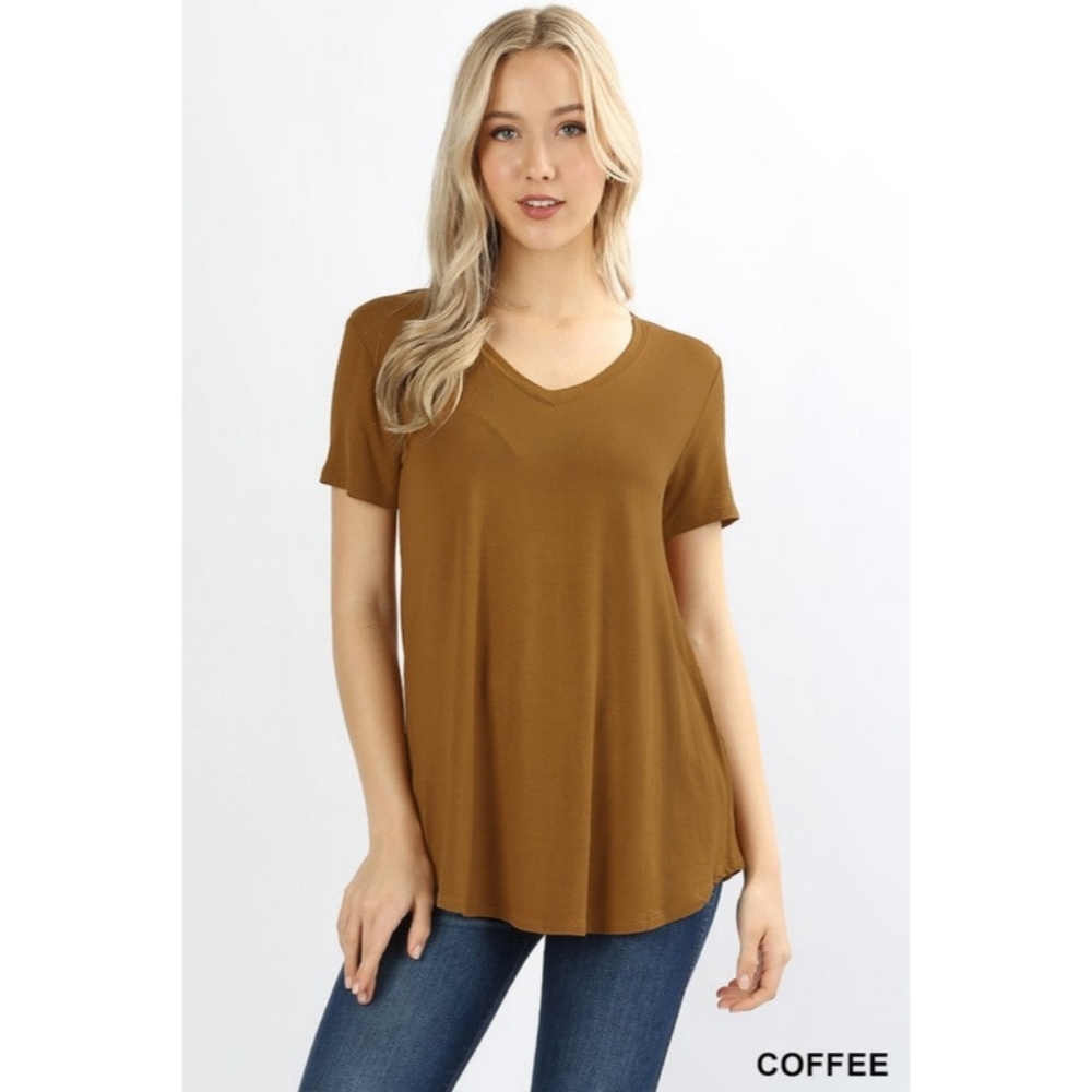 2/$30. ZENANA Rayon Short Sleeve V neck Coffee Color 3XL NWT